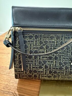 Carolina Herrera Black and Gold Monogram Crossbody Bag
